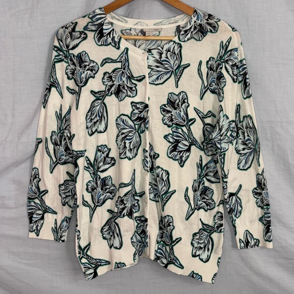 Halogen White with Blue and Green Floral Button Front Cardigan Sweater Size XL - Picture 3 of 16